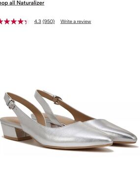 Naturalizer BANKS Silver Pointed Slingback Low Block Heels